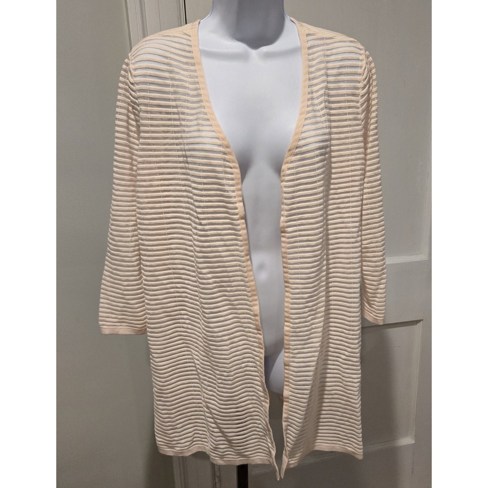 Alfani Women's Peach Sheer Alternating Stripe Lightweight Open Cardigan Size M